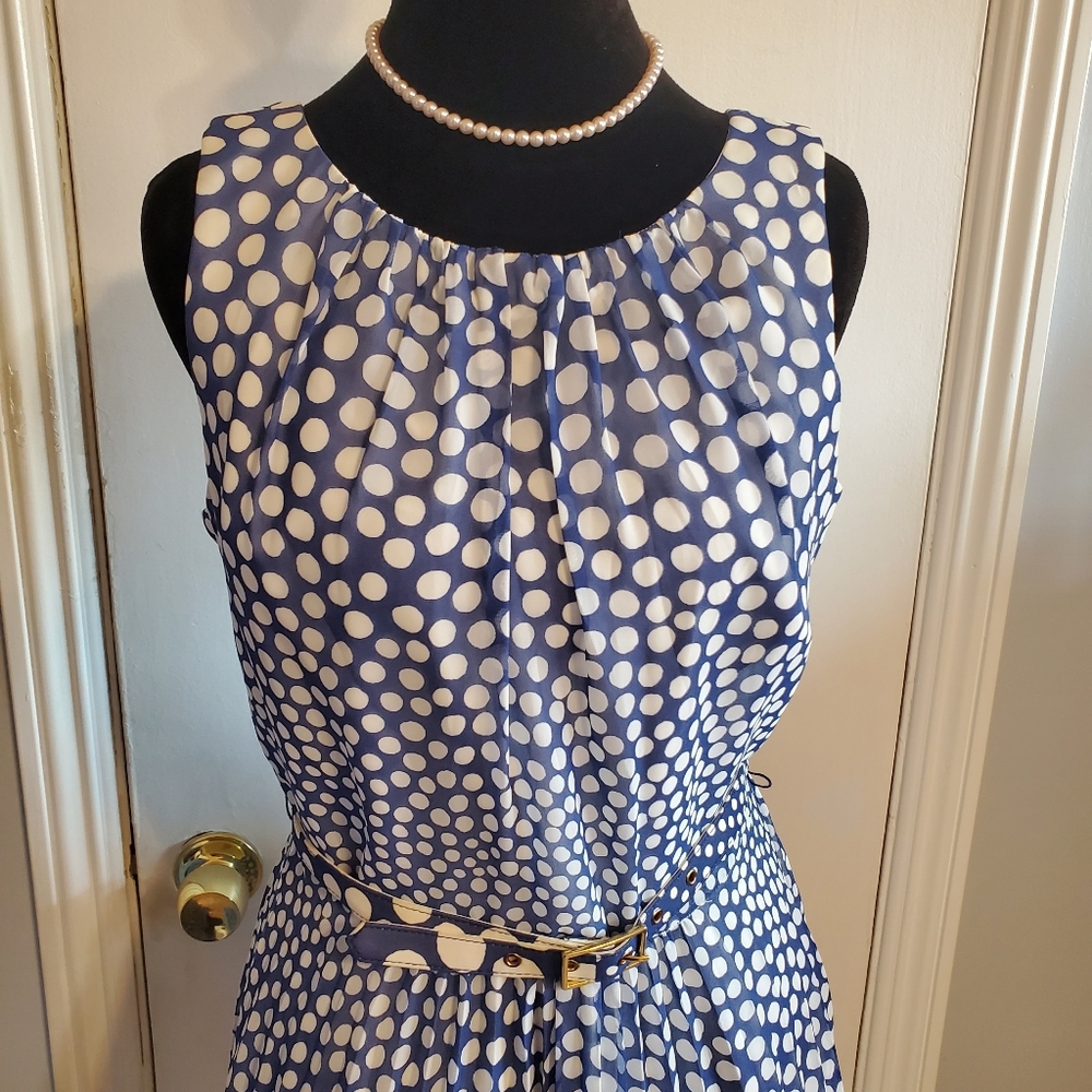 Trina Turk blue and white polka dot Pleated Dress Size 4 ASO Glee Retro Twee - Picture 2 of 13